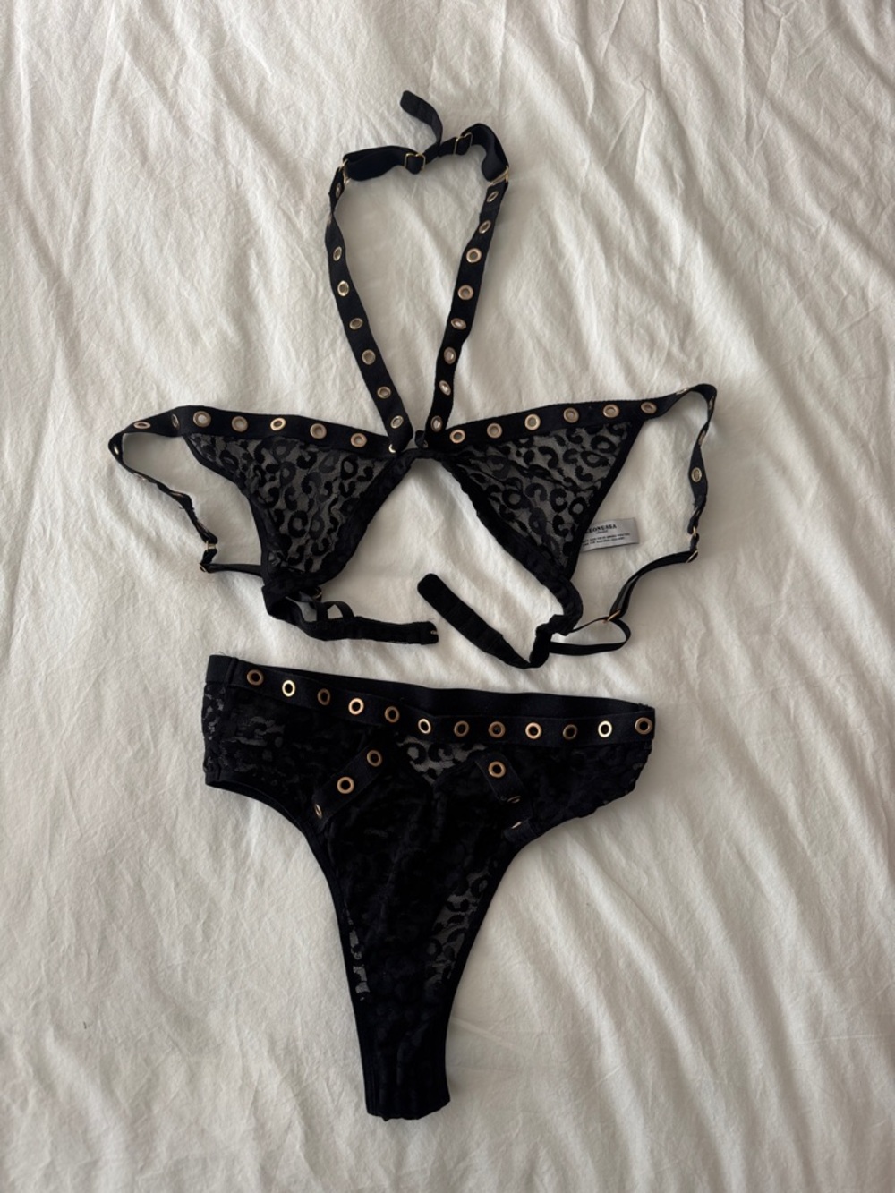Black Velvet Grommet Lingerie Set